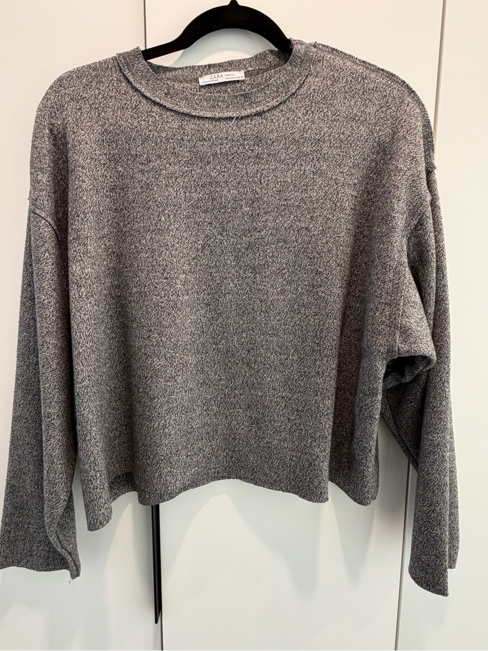 Zara Gray Marled Oversized Crewneck Sweater, slight crop